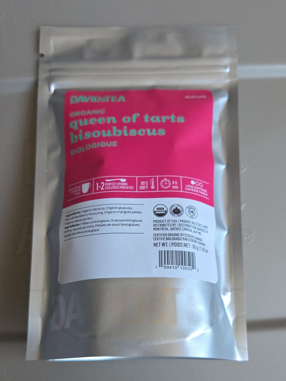2/$20 New! Sealed Davidstea ORGANIC QUEEN OF TARTS Loose Leaf Tea 50g Davids Tea